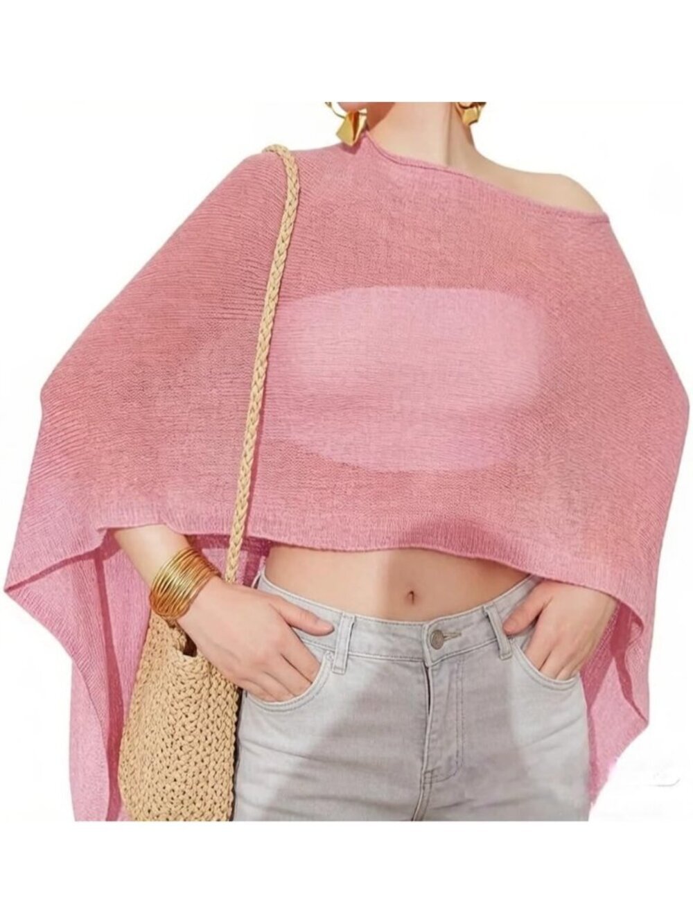 Women's Sheer Purple Lightweight Knit Crochet Shrug Bolero Mesh Batwing Cover Up